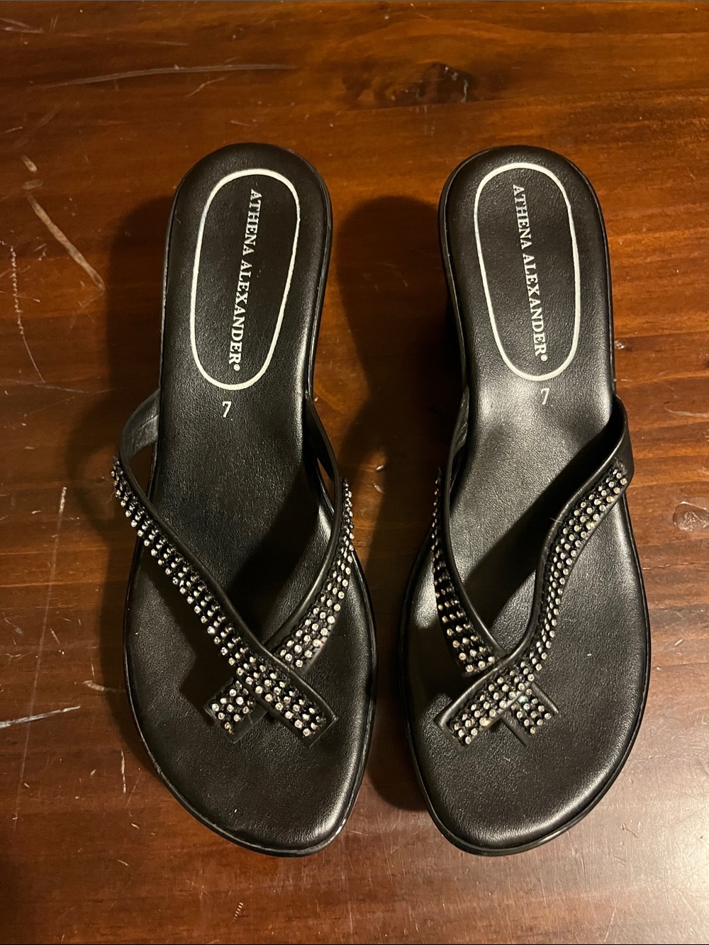 Athena Alexander Black Rhinestone-Strap Women's Sandals